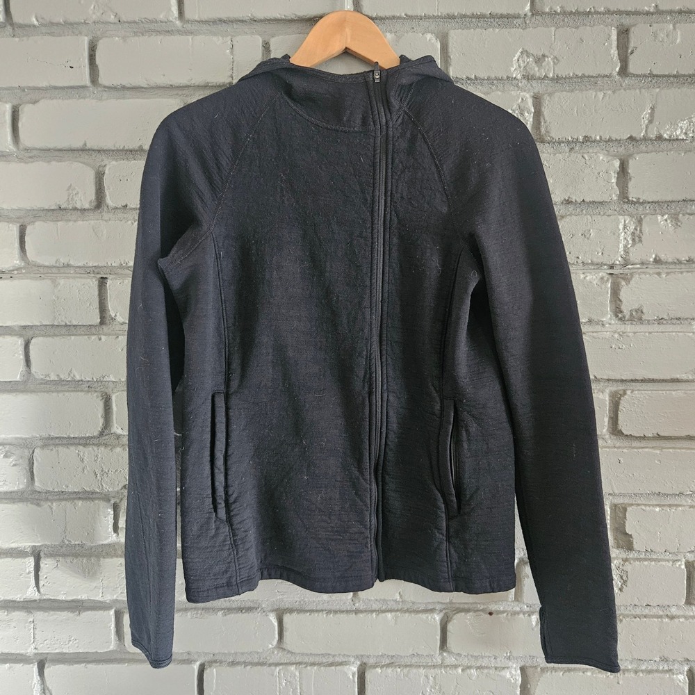 Women's Black Merino Wool Zip-Up Hoodie Jacket